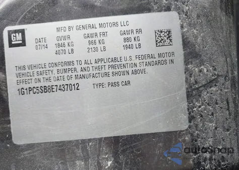 2014 Chevrolet Cruze Lt from USA, damaged, VIN 1G1PC5SB8E7437012